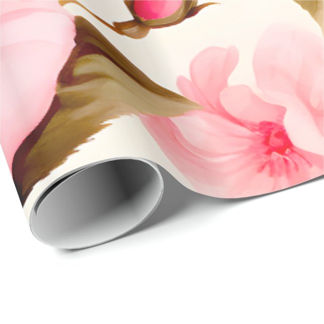 Papier Cadeau Grands Roses Pour L'Artisanat Amusant (Coin rond)