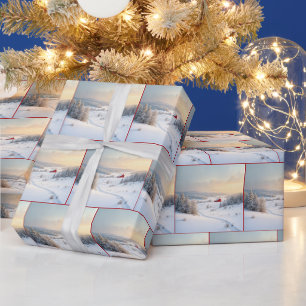 Papier Cadeau Grange Rouge Noël Dans Le Pays Neige