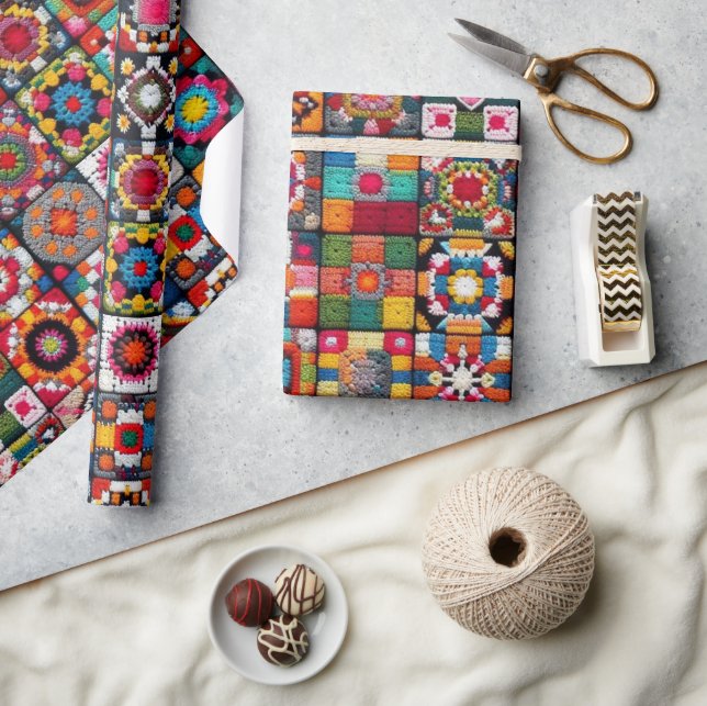 Papier Cadeau Granny Carré Crochet Motif couverture Imprimer (Artisanat)