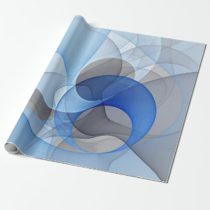 Papier Cadeau Graphique d'art fractal gris bleu Abstrait moderne