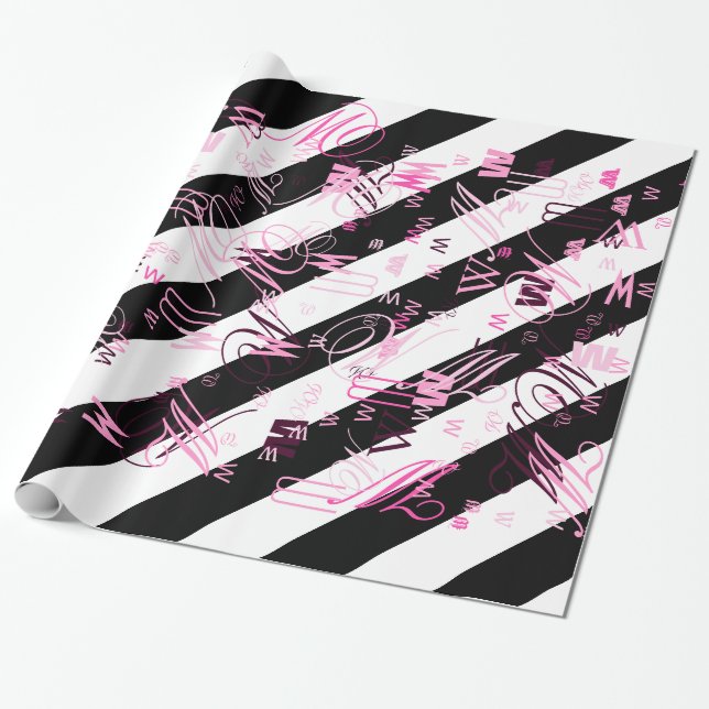 Papier Cadeau Graphique noir et blanc demi et demi-graphique (Déroulé)