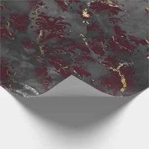 Papier Cadeau Graphite Gris Marbre Floral Grungy Shabby Bourgogn