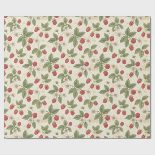 Papier Cadeau Grappe de framboises avec feuilles et fleurs