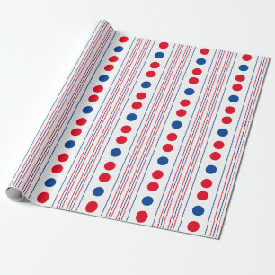 Papier Cadeau Gras Rouge Blanc et Bleu Pois et rayures