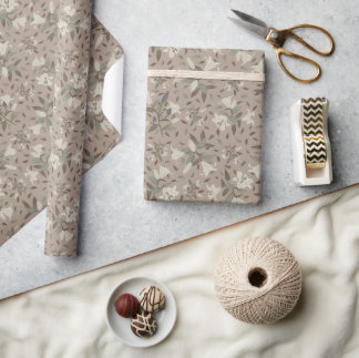 Papier Cadeau Gratitude Elégant Neutre Floral Lily Brown