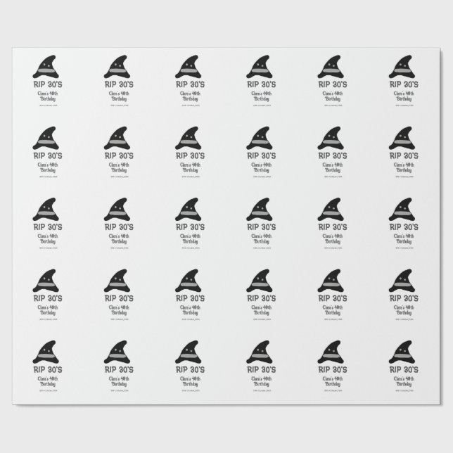 Papier Cadeau Gray black RIP 30's 40th birthday witch hat hallow (Plat)
