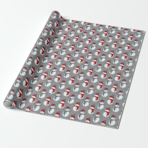 Papier Cadeau Gray Burgundy Snowman Motif Noël unique