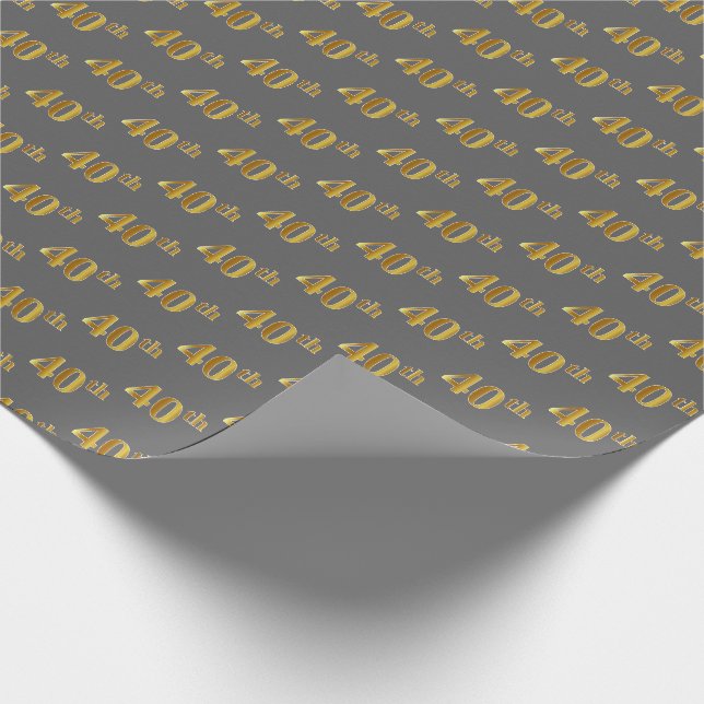 Papier Cadeau Gray, Faux Gold 40th (Quarantième) Event (Coin)