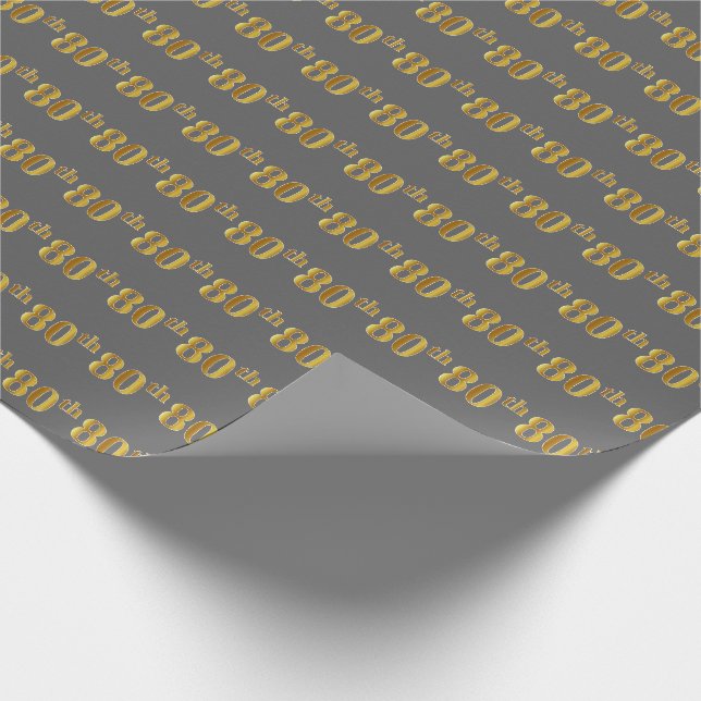 Papier Cadeau Gray, Faux Gold 80th (Eighantième) Event (Coin)