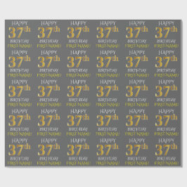 Papier Cadeau Gray, Faux Gold "HAPPY 37th BIRTHDAY"