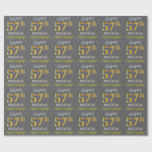 Papier Cadeau Gray, Faux Gold "HAPPY 57th BIRTHDAY"