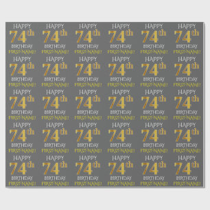 Papier Cadeau Gray, Faux Gold "HAPPY 74th BIRTHDAY"