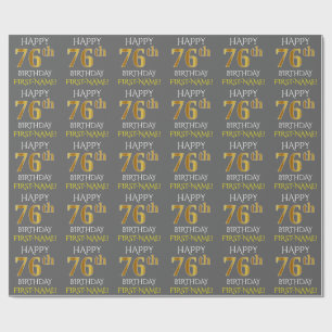 Papier Cadeau Gray, Faux Gold "HAPPY 76th BIRTHDAY"