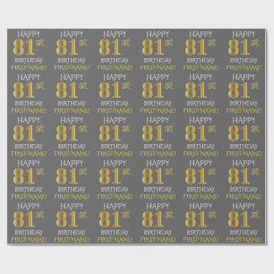 Papier Cadeau Gray, Faux Gold "HAPPY 81st BIRTHDAY"