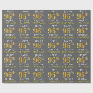 Papier Cadeau Gray, Faux Gold "HAPPY 96th BIRTHDAY"