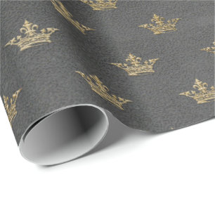 Papier Cadeau Gray Gold Crown Grungy Cottage Royal Graphite