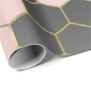 Papier Cadeau Gray rose et or Hexagon moderne Glam