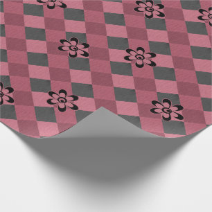 Papier Cadeau Gray rose géométrique à damiers motif avec fleurs