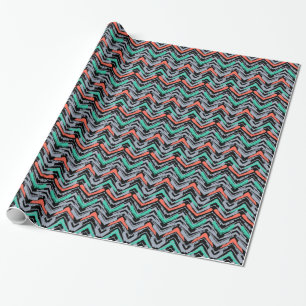 Papier Cadeau Gray, Teal, et Coral Hand Drawn Chevron Pattern