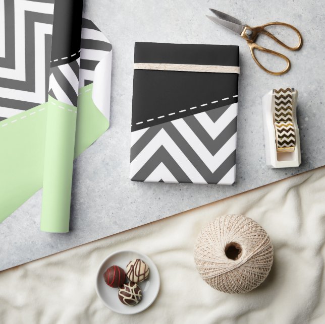 Papier Cadeau Gray Zigzag, Gray Chevron, Zigzag Pattern, Mint (Artisanat)