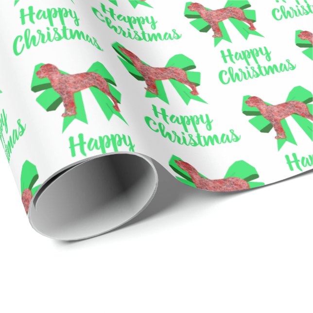 Papier Cadeau Great Dane Red Christmas Chien & Green Bow Blanc (Coin rond)