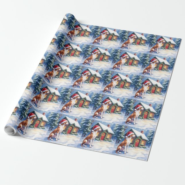 Papier Cadeau Great Dane Snowy Cabin Santa Hat Christmas Art (Déroulé)