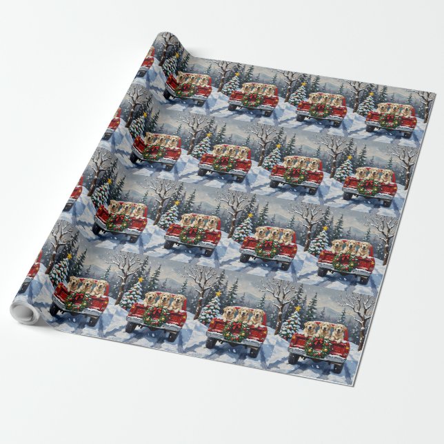 Papier Cadeau Great Pyrenees Christmas Red Truck Holiday (Déroulé)
