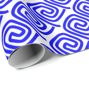 Papier Cadeau Grec traditionnel Bleu Blanc Meander Motif furet