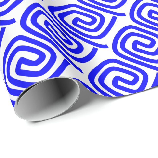 Papier Cadeau Grec traditionnel Bleu Blanc Meander Motif furet (Coin rond)