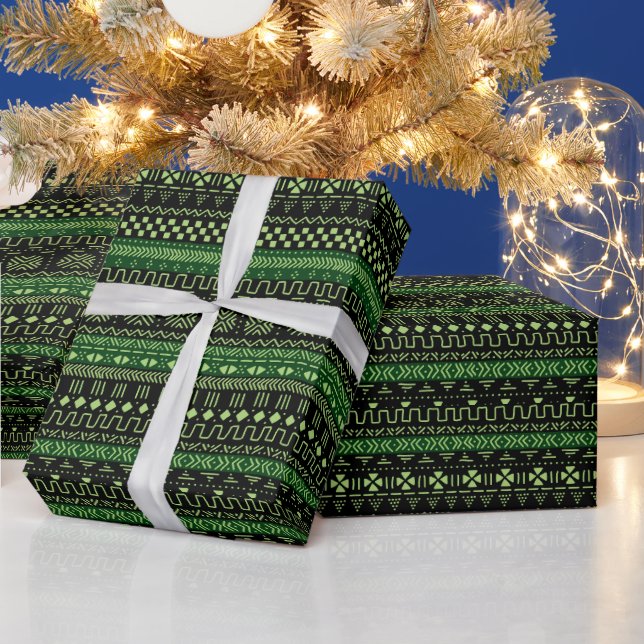 Papier Cadeau Green And Black African Pattern Wrapping Paper (Vacances)