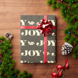 Papier Cadeau Green and Gold Joy Holly Christmas Wrapper Paper