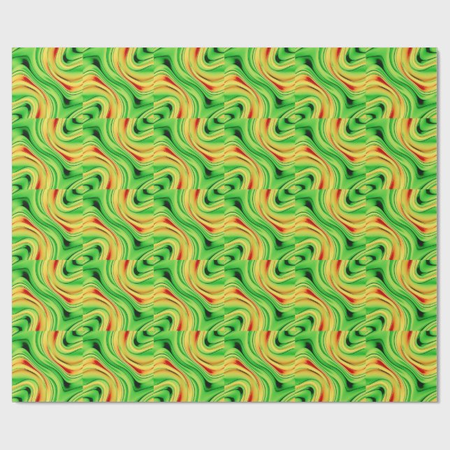 Papier Cadeau green and golden chrome waves (Plat)