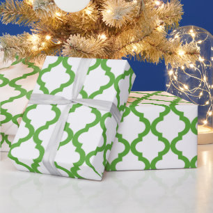 Papier Cadeau Green and White Holiday Quatrefoil marocain