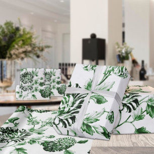 Papier Cadeau Green And White Vintage Botanical Floral Toile