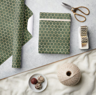 Papier Cadeau Green Bee Gold Honeycomb Élégant cadeau