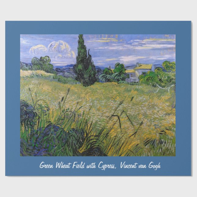 Papier Cadeau Green Blé Field avec Cypress, Vincent van Gogh. (Plat)