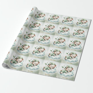 Papier Cadeau Green Boho Sleeping Teddy Bear mignonne Party