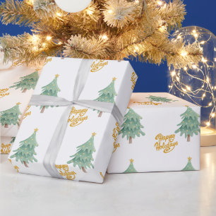 Papier Cadeau Green Christmas Holiday Tree Motif