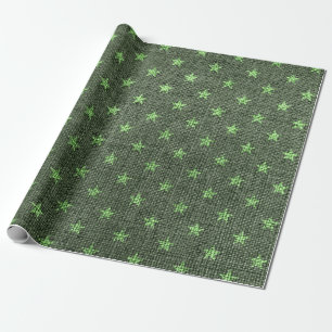 Papier Cadeau Green Christmas Stars Burlap