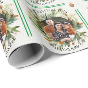 Papier Cadeau Green Foliing Feuilles Famille Photo Joyeux Noël