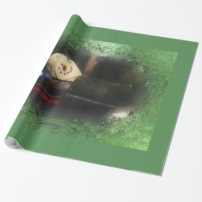 Papier Cadeau Green Frosty S'mores Snowman (Déroulé)
