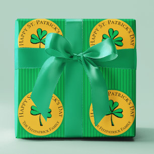 Papier Cadeau Green & Gold Happy St Patrick's Day Green Striped