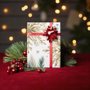 Papier Cadeau Green Gold Snowflake Holiday Luxe Aquarelle