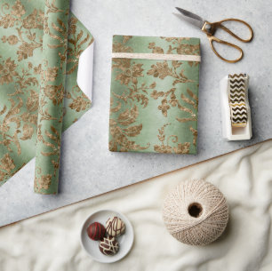 Papier Cadeau Green & Gold Velvet Damask Holiday