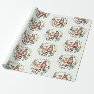 Papier Cadeau Green Gold Woodland Forest Bébés Animaux