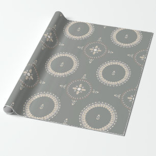 Papier Cadeau Green Grey Elegant Ornemental Floral
