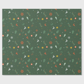 Papier Cadeau Green Holiday Foliage, Reindeer, & Ornaments Paper