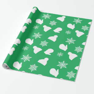 Papier Cadeau Green Holiday Mittens et Casquettes de Noël