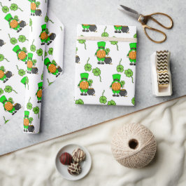 Papier Cadeau Green Leprechaun Gnome avec Shamrock