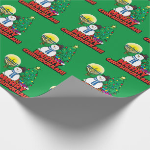 Papier Cadeau Green "Merry Chrismukkah" avec Snowman et Menorah